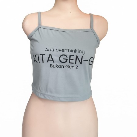 Tanktop crop abu abu Ateng bawa kayu thank you