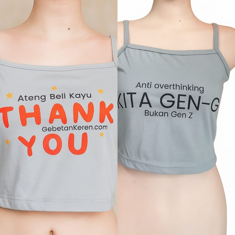 Tanktop crop abu abu Ateng bawa kayu thank you Tanktop crop abu abu Ateng bawa kayu thank you