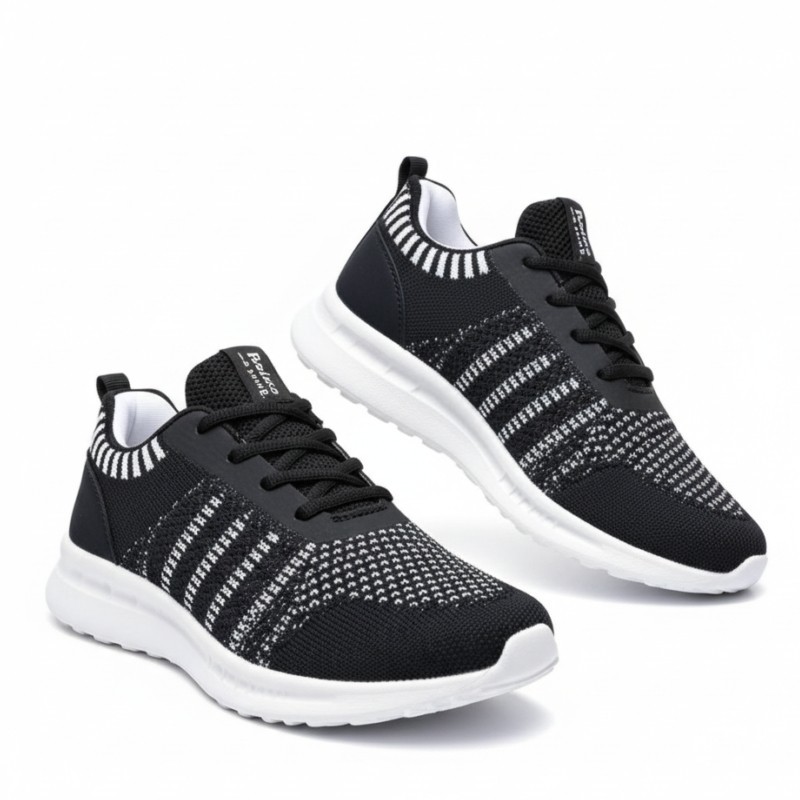 Sepatu flat tanpa tali hitam garis putih