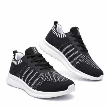 Sepatu flat tanpa tali hitam garis putih