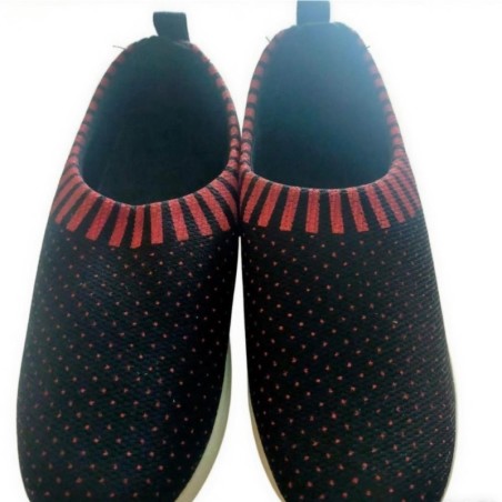 Sepatu flat tanpa tali garis hitam pink