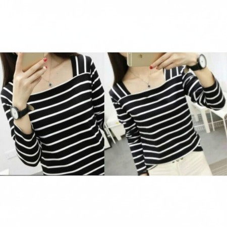 Kaos lengan panjang strip hitam