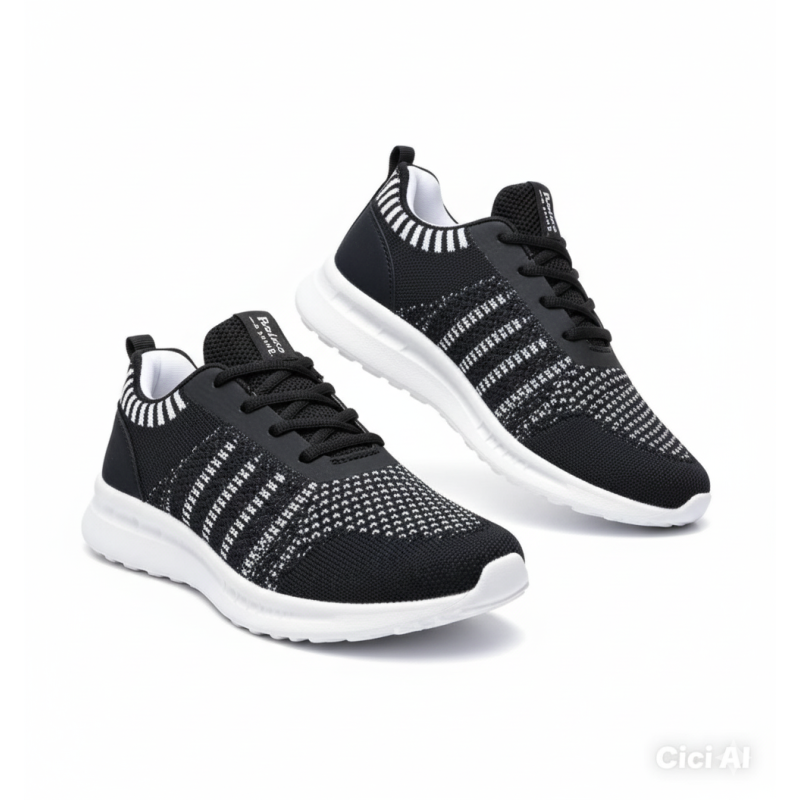 Sepatu flat tanpa tali hitam garis putih Sepatu flat tanpa tali hitam garis putih