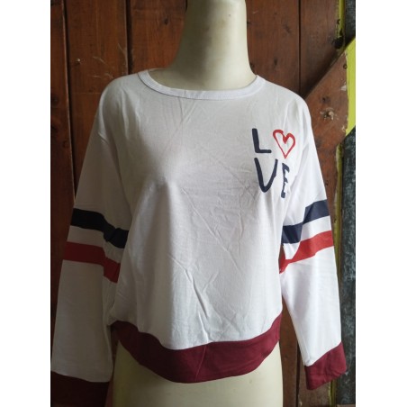 Baju crop love putih motif garis (GKS Legok)
