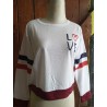 Baju crop love putih motif garis (GKS Legok)