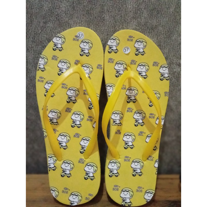 Sendal jepit kuning motif otw bos (GKS Legok)